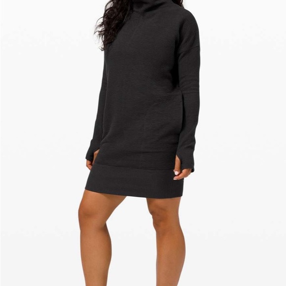 Lululemon Black Call For Cozy Long Sleeve Athleisure Dress Size 6 - Picture 2 of 7